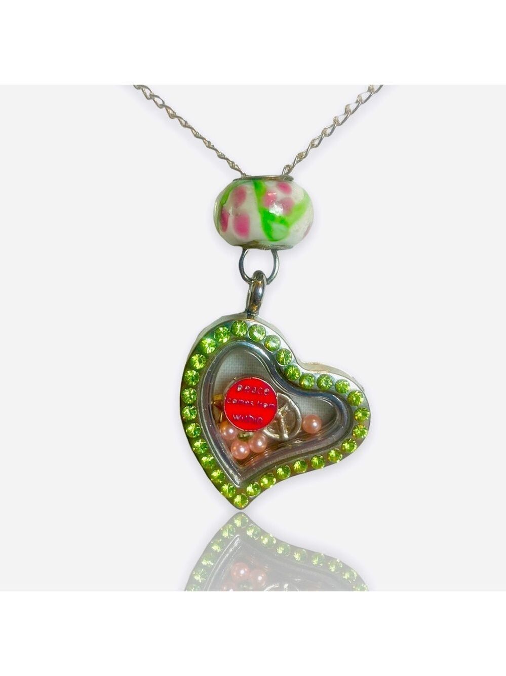 PEACE boutique heart charm locket pendant necklace + FREE CHARM EXTRAS
